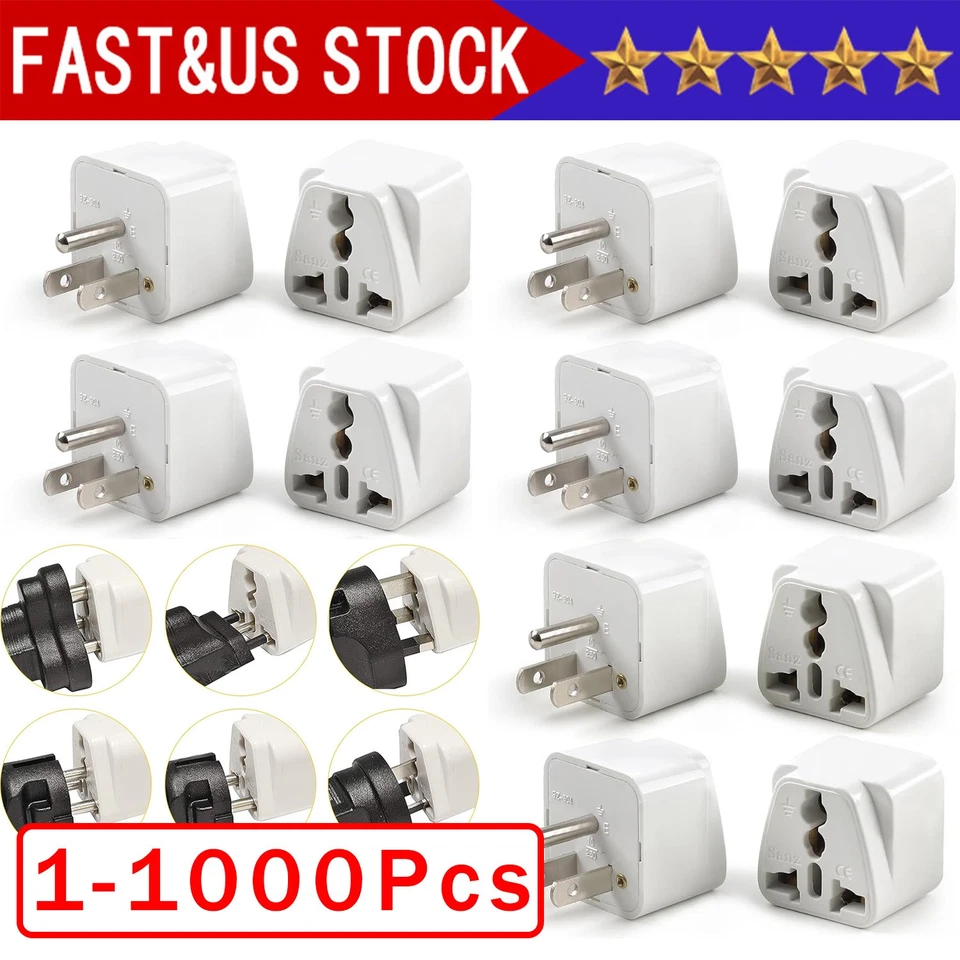 1-1000Pcs European EU To US American Adapter Plug Converter Euro Asia to USA Lot - Image 1 of 4