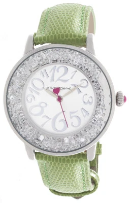 Betsey Johnson Women's Silver Dial Green Leather Strap Watch BJ00159-01 38mm - Image 1 of 2