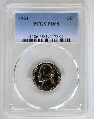 ONE OF PR68 1954 JEFFERSON NICKEL PCGS GRADED US 5C PROOF P-MINT EXACT COIN - Image 1 of 4