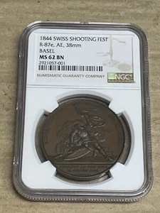 1844 SCHWEIZER SCHIESSENFEST - BASEL Bronzemedaille. NGC 62 BN, R-87, AE, 38mm - Bild 1 von 4