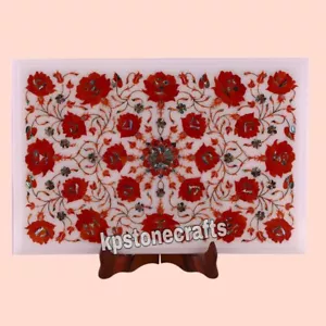 12" x 18" Floral Design Inlay Rectangular White Marble Top Coffee Table - Picture 1 of 6