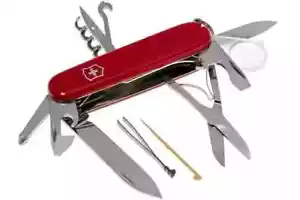 New Victorinox Swiss Army 91mm Knife : EXPLORER Red + LEATHER SHEATH 1.6703 - Picture 1 of 9
