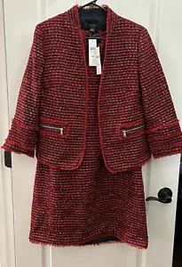 Ann Taylor schwarz rot metallic Fransen Tweed Jacke Gr. 10 und Kleid Gr. 12 neu mit Etikett - Bild 1 von 7
