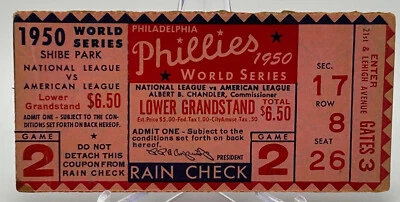1950 World Series Game 2 Ticket Yankees vs Phillies. DiMaggio HR - Image 1 of 4