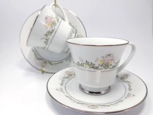 Noritake Early Spring Cup Saucer Set of 2 White Pink Yellow Floral Tea Coffee - Picture 1 of 12