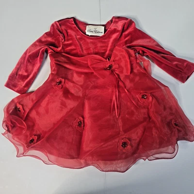 Edições raras primeiro vestido formal de tule de veludo vermelho Natal bebê 6-9 meses - Imagem 1 de 4