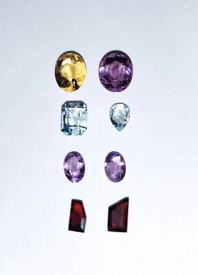 Gemstone Lot Of 8 Natural Mixed Faceted Excellent Amethyst, Garnet, Citrine  - Image 1 of 4