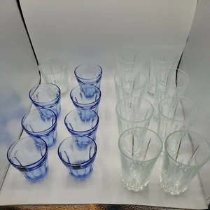 Vintage Luminarc Drinking Glass Clear & Blue Set of 16-Pcs Drinkware Open Box - Picture 1 of 12