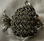 Vintage Costume Jewellery Large Lattice Crystal Fish Silver Tone Brooch Pin