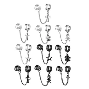 PAIR Men Women Chain Dangle Ear Cuff Hoop Earrings Ear Piercing Punk Jewellery - Picture 1 of 25