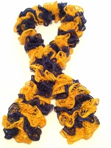 Team Spirit Navy, Yellow - Handknitted Ruffled Scarf - New - Picture 1 of 2