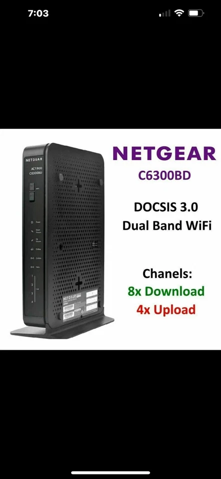 NETGEAR C6300BD DOCSIS 3.0 AC1900 Data Gateway - Image 1 of 1