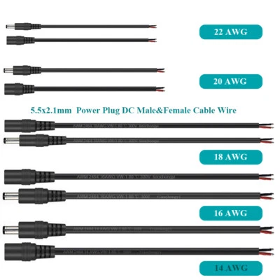 14AWG 18AWG 22AWG 2PIN 5.5x2.1mm Power Plug DC Male Female Cable Wire Connector - Image 1 of 4