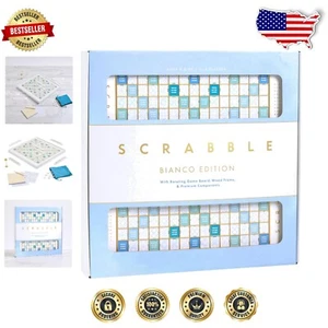 Coastal-Inspired Scrabble Bianco Edition with Elegant Rotating Game Board - Picture 1 of 9