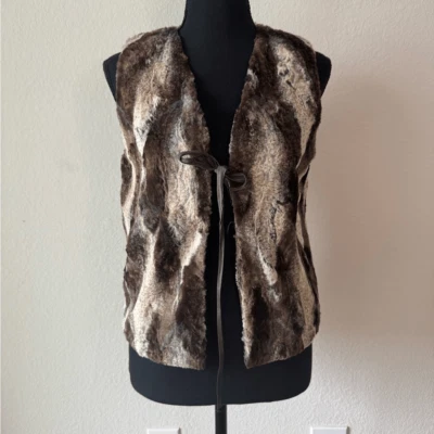 Chaleco de piel sintética Anthropologie de colección para mujer XS marrón forrado con textura hecho en EE. UU. Preppy Foto 1 de 4