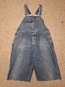 Vintage Y2k Old Glory Diesel Denim Overalls Shorts CUT Grunge Distressed XL - Picture 1 of 10