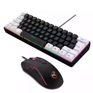 USB Keyboard Mouse Kit 61-key Wired RGB Backlight Computer Keyboard Colorful LED - Picture 1 of 24