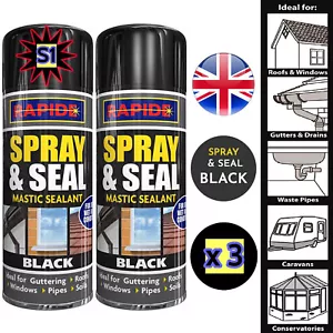 3X Leak Stop Seal Spray Black Waterproof Sealant Mastic Gutter Roof Pipes 300ml - Picture 1 of 1
