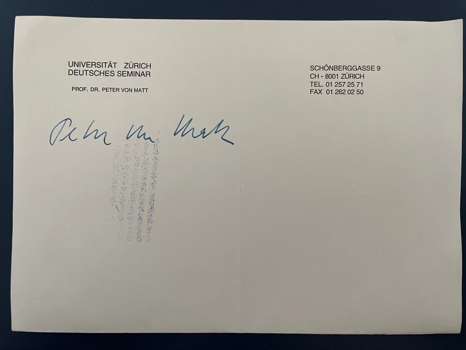 Peter von Matt schweiz.Germanist Briefbogen mit Originalautogramm-super selten!! - Bild 1 von 1