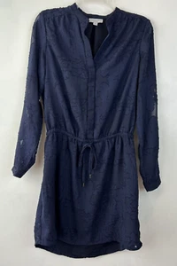 Dress Womens 6 Dress Cinch Waist Long Sleeve Lightweight Navy Sheer Long Sleeve - Picture 1 of 9