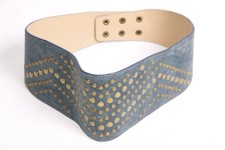 Beautiful Stylish Ladies Teal Colour Wide Waist Belt w Circular Gold Studs(S382)