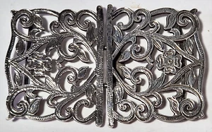 47g SILVER ANTIQUE STYLE NURSES BUCKLE - Kate Shea 1983 OPENWORK SCROLLS - Picture 1 of 8