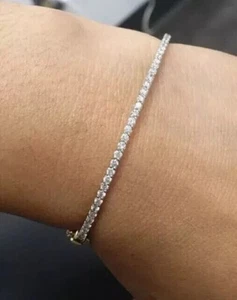 3 MM Vintage 14K White Gold Over 7 Ct Ladies Diamond Tennis Bracelet 7.25" Inch - Picture 1 of 2
