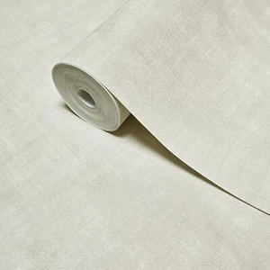 Beige cream plain faux woven thread fabric textured contemporary Wallpaper rolls - Picture 1 of 13