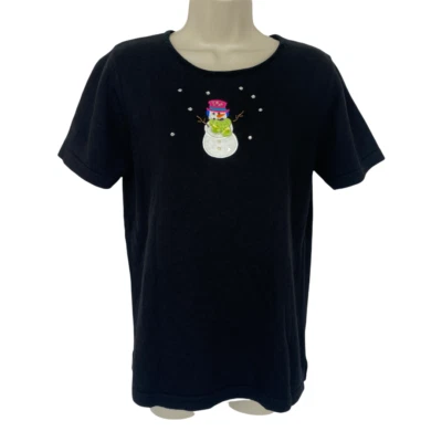 Quacker Factory Sweater Womens XS Snowman Winter Black X-Small Christmas Holiday - Image 1 of 4