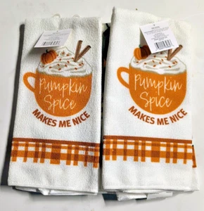 4 Total Kitchen Hand Towels "Pumpkin Spice Makes Me Nice" Brand New "Fall Feels" - Picture 1 of 2