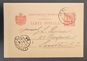 1902 Romania 10B Stamped Postcard cd Bucuresti-London - Bild 1 von 2