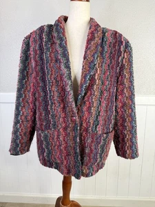 Vtg Grandma Wool Blend Blazer Jacket Textured Artsy Art to Wear Eclectic Fuzzy - Picture 1 of 12