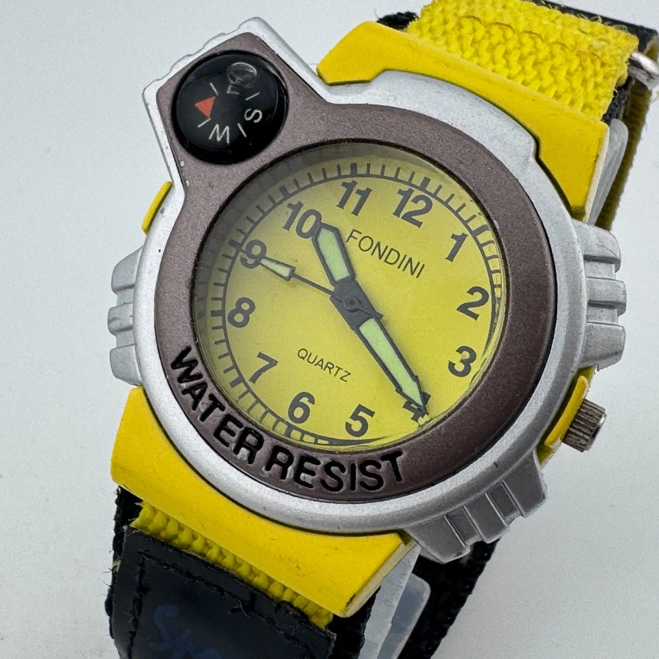 De Colección Fondini Reloj de Cuarzo Hombre Plata Amarillo Nylon Banda Japón Analógico Batería Nueva Foto 1 de 4