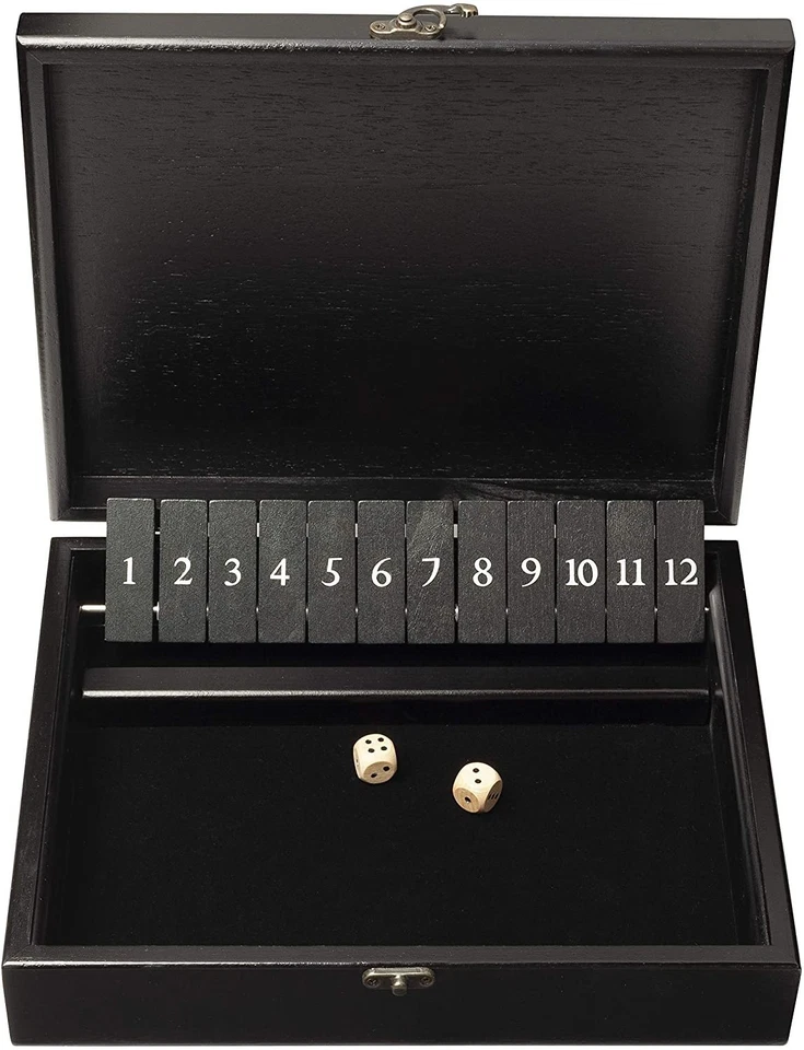 WE Games Board Game with Dice, 12 Numbers, in Black Stained Wood Box with Lid - Image 1 of 4