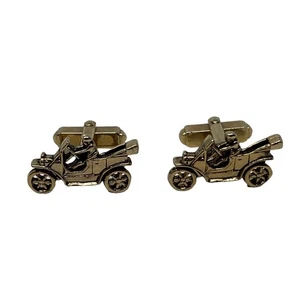 Vintage Mens Antique Car Cuff Links Gold Tone - Picture 1 of 7