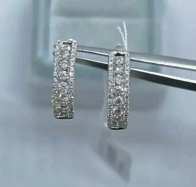 Серьги-кольца из белого золота 14 карат с круглым бриллиантом лабораторной огранки 2 карата - Изображение 1 из 2