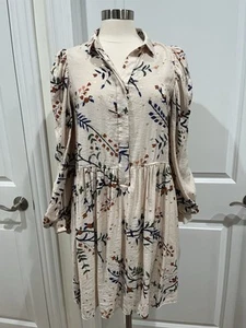 Munthe Sofia Dress Botanical Print Metallic Accents Tiered Size 38 US Size 8 - Picture 1 of 17