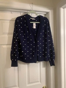 LOFT Navy Sweater with Multicolor Dots XL NWT - Foto 1 di 10