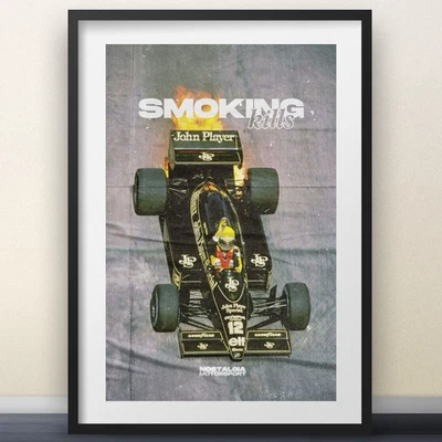Póster de Ayrton Senna F1 - Impresión de arte de pared de coche de carreras JPS Lotus de colección Foto 1 de 4