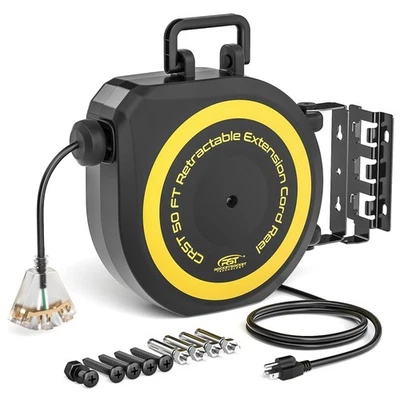 Heavy Duty Retractable Extension Cord Reel with Lighted 3 Outlets Tap,UL Listed - Image 1 of 4