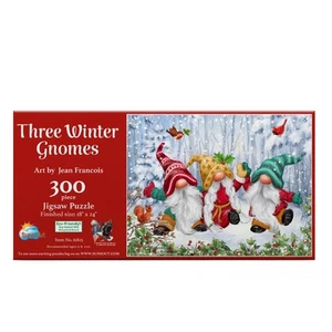 SUNSOUT INC - Three Winter Gnomes - 300 pc Christmas Jigsaw Puzzle by Artist: Je - Picture 1 of 5