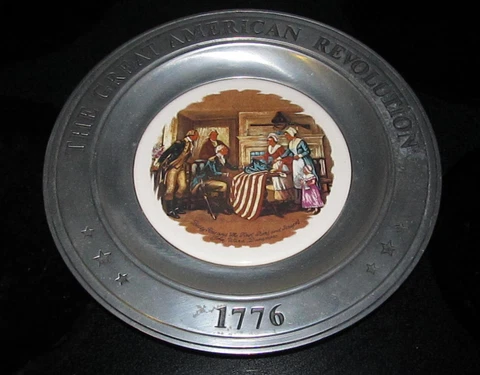American Revolution Pewter & Ceramic Plate Office Library Home Decor Betsy Ross Cover