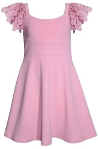 NEW Bonnie Jean Girls Size 8 "PINK-PINK SCUBA" Lace Sleeve Skater Dress NWT - Picture 1 of 3