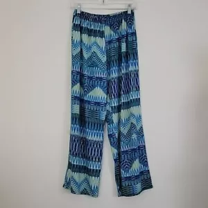 Sunny Leigh Hippie Boho Palazzo High Rise Blue Print Pants L - Picture 1 of 9