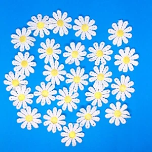24x White Daisy Flower with Yellow Center Embroidered Sew On Applique Patch for - Picture 1 of 2
