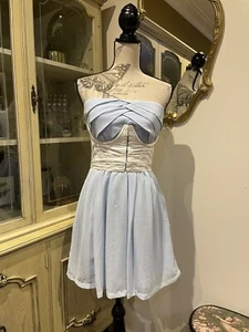 Vintage Baby Powder Blue Chiffon Ruffle Pleat Party Prom Mini Dress Satin Lined - Picture 1 of 8