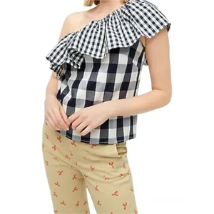 Neu mit Etikett J Crew Baumwolle Gingham Popeline Rüschen Schulter Top Größe XS - Bild 1 von 4