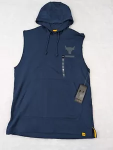 Under Armour Project Rock Men's S Lightweight Terry Sleeveless Hoodie Blue New! - Picture 1 of 14