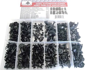 240pc AUTOMOTIVE SCREW RIVET TRIM CLIP PANEL BODY BUMPER COWL ASSORTMENT SRT240 - Picture 1 of 3
