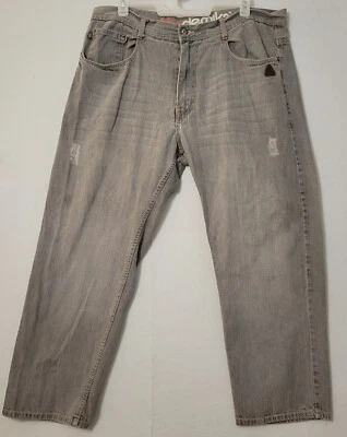 Jeans cinza masculino Akademiks 44x32 intencionalmente desgastado - Imagem 1 de 4